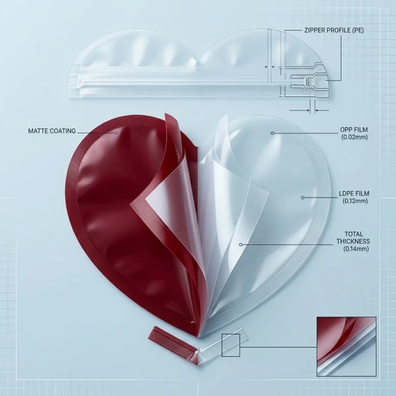 Heart Shaped Plastic Zipper Bag compatibility test with UV digital printing and cold lamination equipment