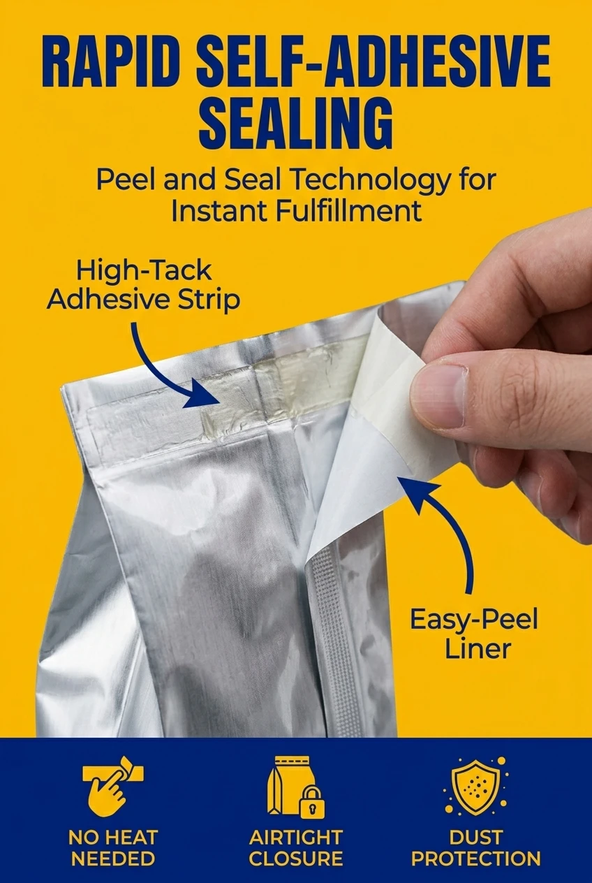 Efficient self-adhesive seal system for fast-paced retail environments. Our shopping bag plastic features a high-tack peel-an