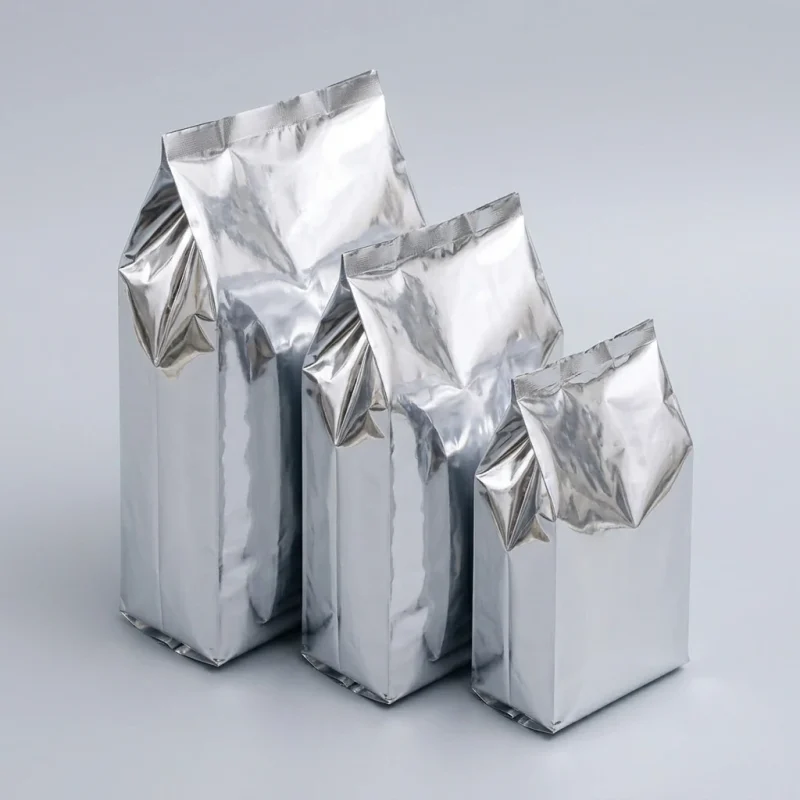 Square bottom plastic packaging bag applied on luxury gift packaging demonstrating 3D laser reflection