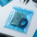 Close-up of plastic zipper bag surface with vertical holographic grating pattern