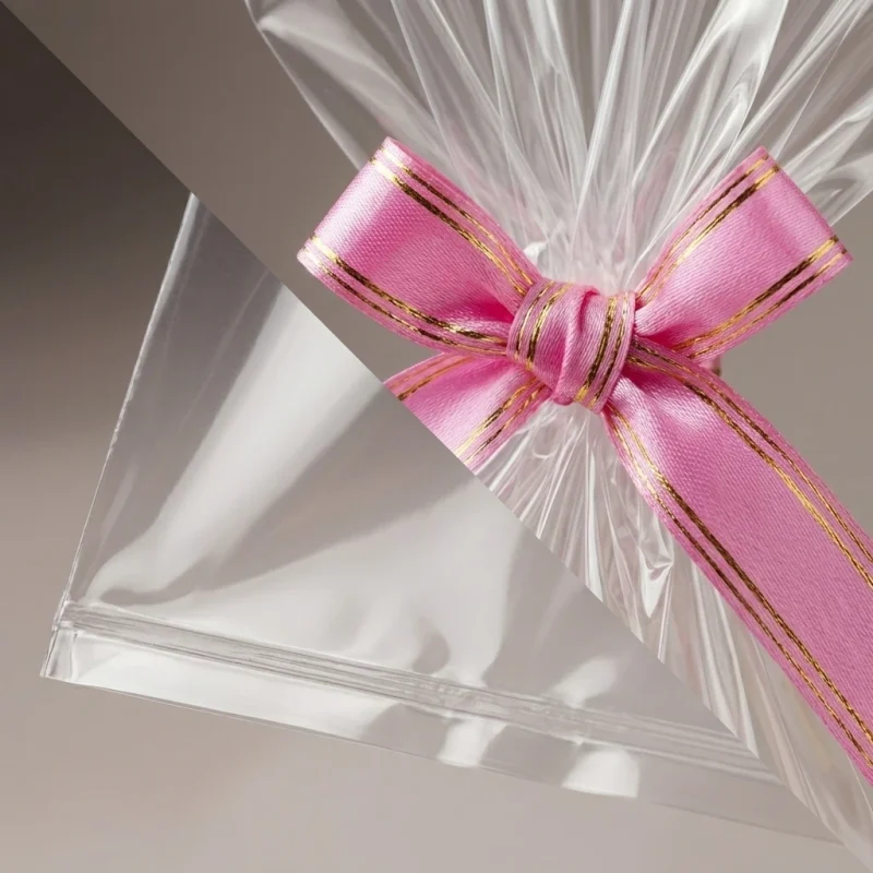Clear plastic gift bags for hampers compatibility test with UV digital printing and cold lamination equipment