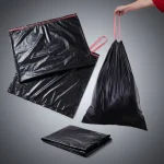 drawstring garbage bags showing prismatic rainbow effect on transparent soft BOPP base
