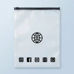 Close-up of frosted pvc zipper pouch surface with vertical holographic grating pattern