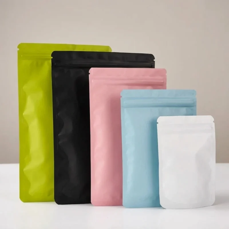 Close-up of stand up pouch with zipper surface with vertical holographic grating pattern