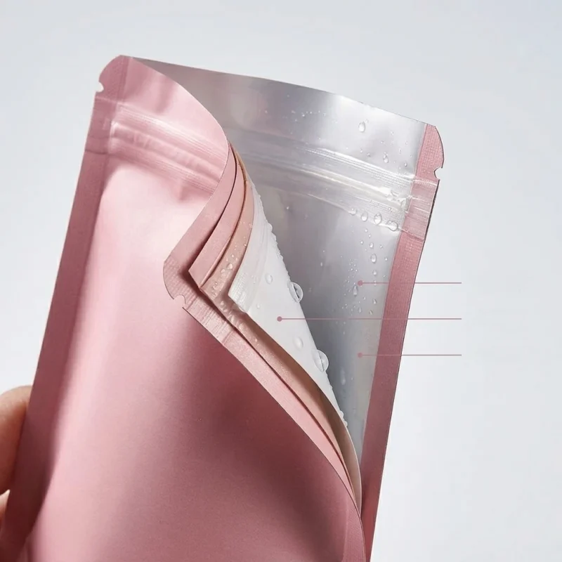 stand up pouch with zipper applied on luxury gift packaging demonstrating 3D laser reflection