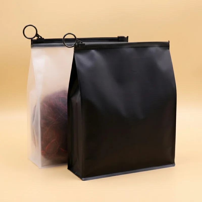 Close-up of custom pvc zipper pouch surface with vertical holographic grating pattern