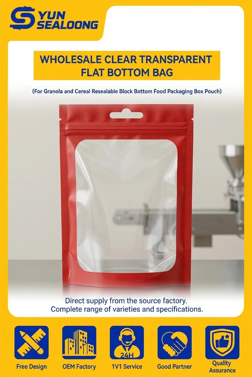 Food Grade Resealable Plastic Zipper Bag with Large Transparent Window and Hang Hole for Retail Snack Packaging