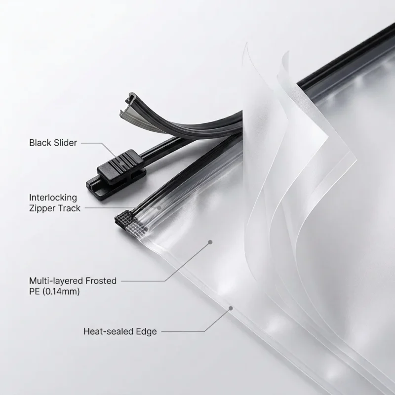 Industrial packaging of frosted slider zipper bag with custom width options for printing houses
