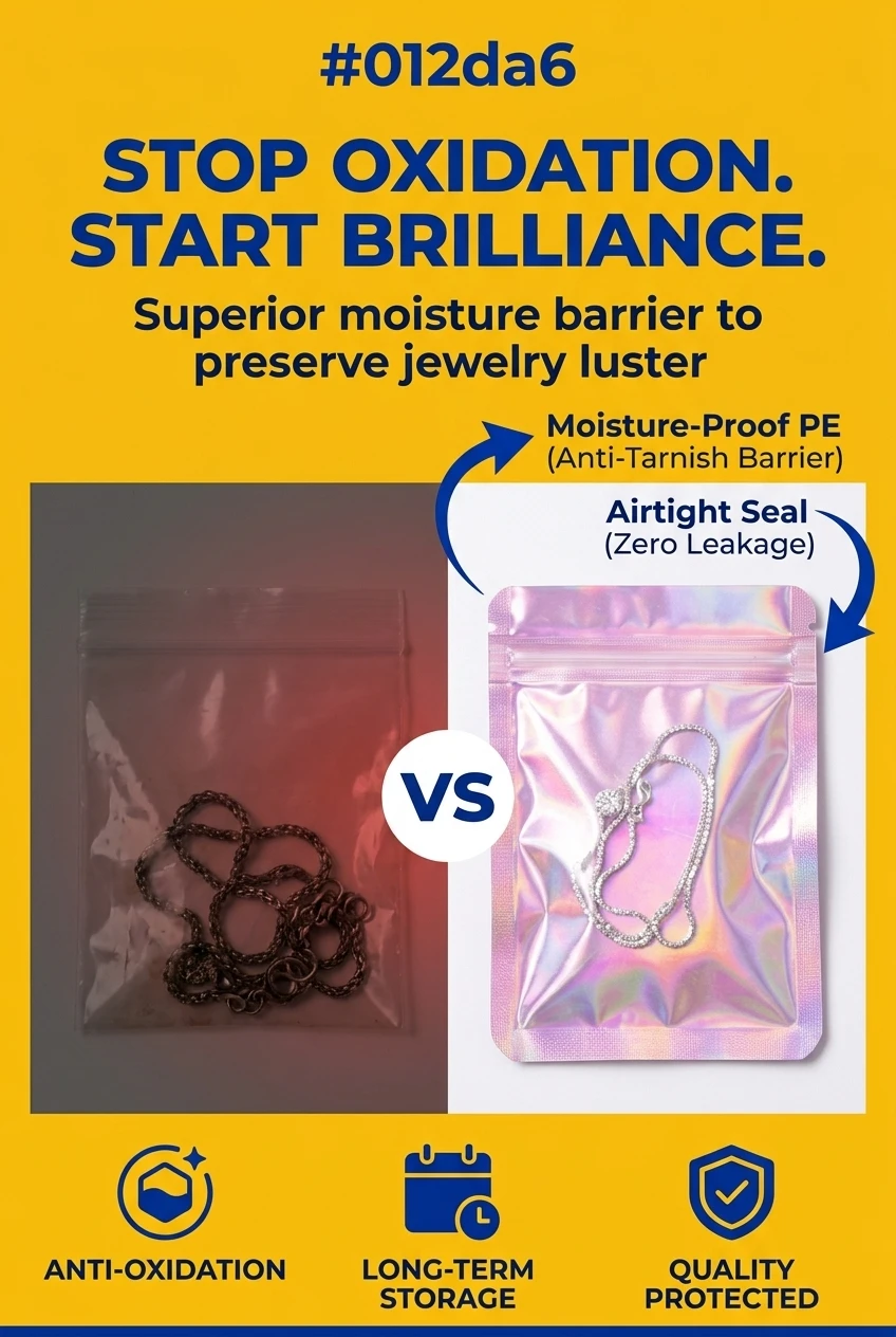 Solve the problem of jewelry tarnishing with our moisture-proof plastic zipper bag. This transparent pouch with zipper acts a