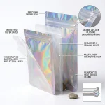 Soft Holographic plastic zipper bag material roll showing PET BOPP layer flexibility and durability