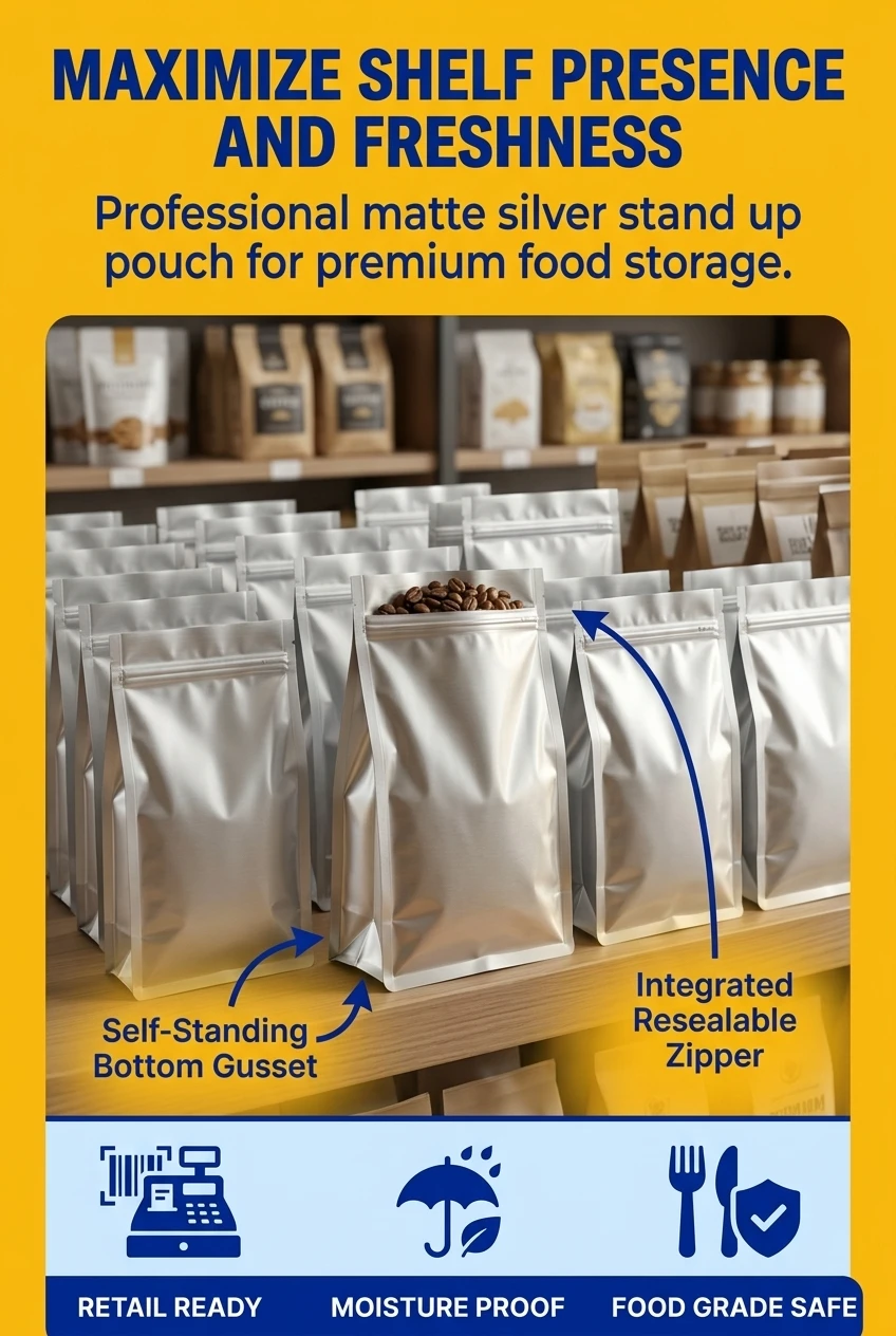 Smell-Proof Matte Silver Aluminum Foil Heat Seal Thick Ziplock Mylar Seal Foil Bags Stand up Pouches for Baby Food