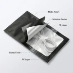 Industrial packaging of Matte Black Zipper Pouch Bag with custom width options for printing houses