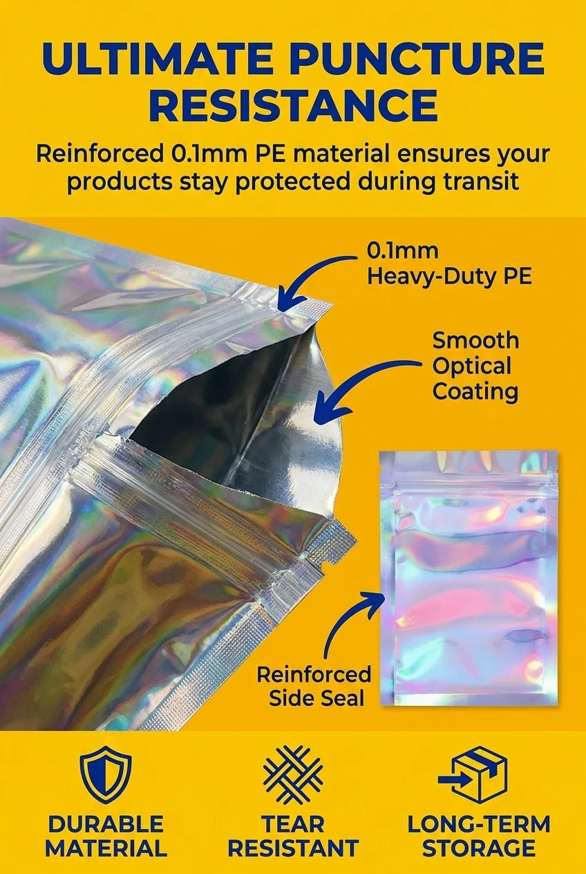 Heavy duty 0.1mm PE plastic bag construction. Our transparent pouch with zipper utilizes high-density polyethylene for superi