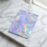 Holographic Plastic Zipper Bag applied on luxury gift packaging demonstrating 3D laser reflection