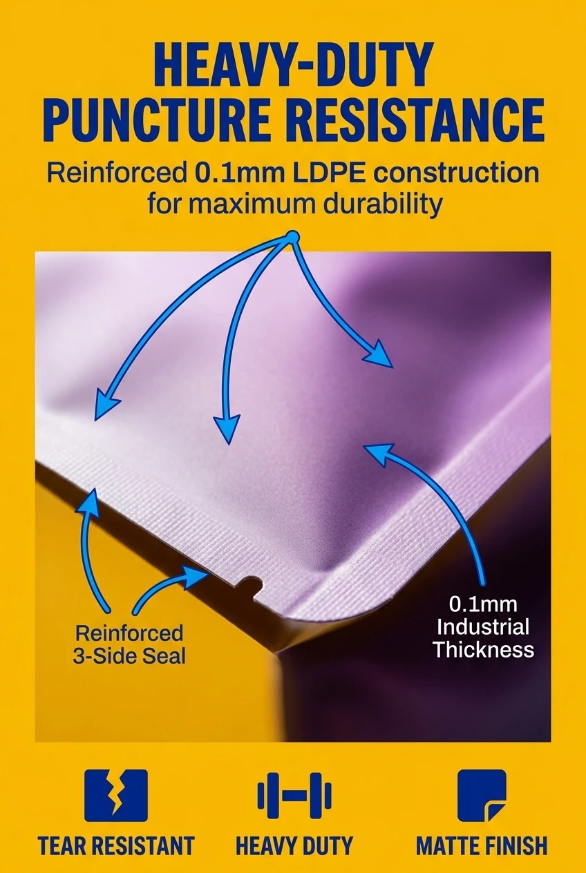 Durable ldpe plastic bag with 0.1mm reinforced thickness. Our pe plastic bag construction prevents punctures and tears during