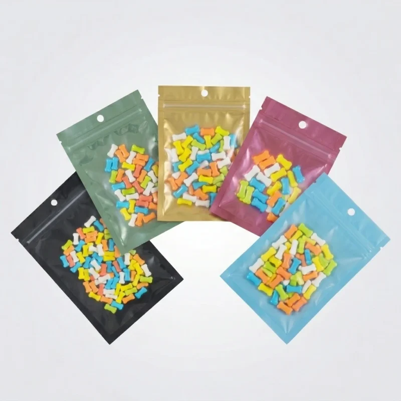 Close-up of PE plastic zipper bag surface with vertical holographic grating pattern