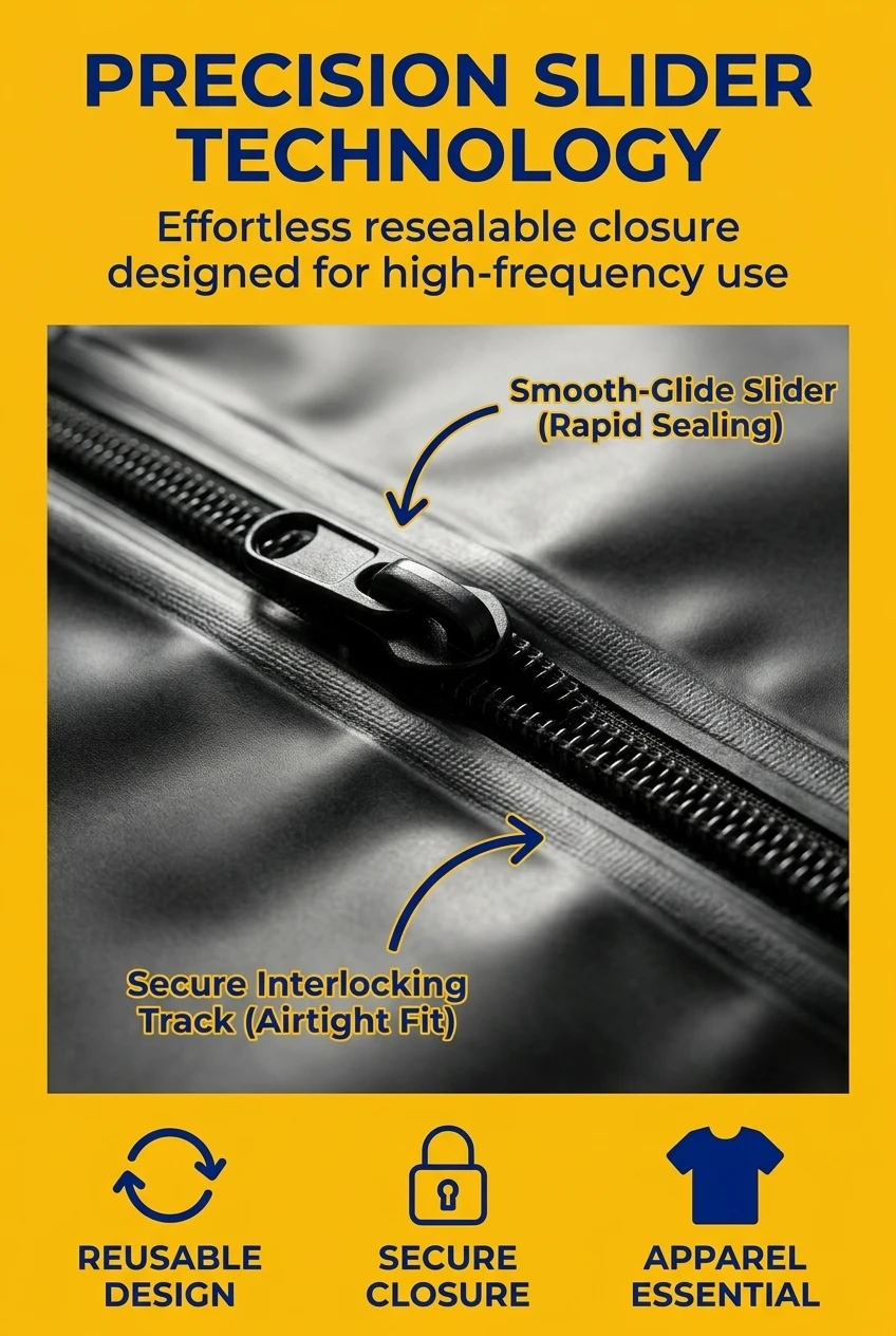 Heavy duty plastic zipper bag with smooth-glide slider technology. Our zipper pouch bag ensures rapid sealing and secure clos
