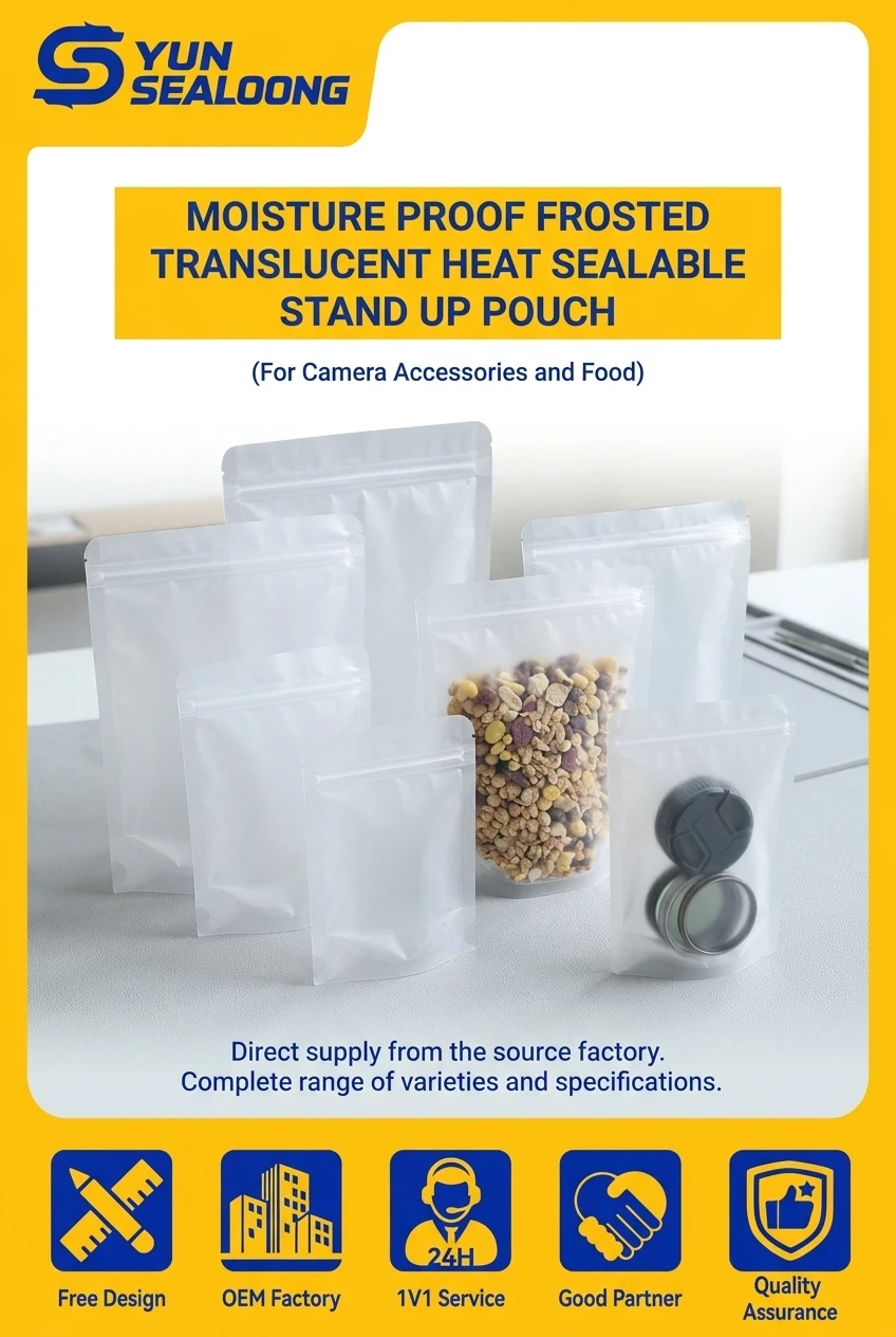 Frosted Clear Plastic Package Bag Standing Storage Bag Translucent Matte Top Zipper Stand up Pouch for Dried Fruit Nuts Snack