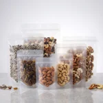 stand up pouch with zipper showing prismatic rainbow effect on transparent soft BOPP base