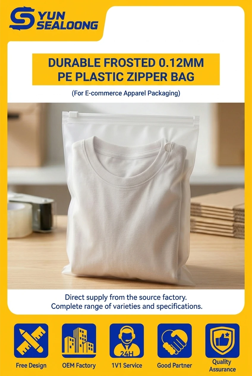 Durable Frosted 0.12mm PE Plastic Zipper Bag with Slider Closure and Air Vent Hole for E-commerce Apparel Packaging