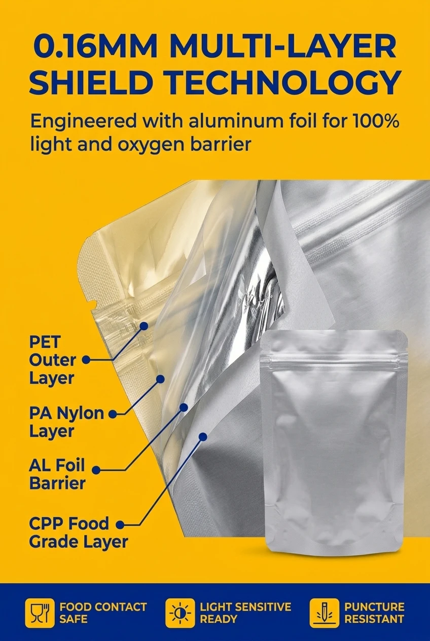High-performance stand up pouch packaging with multi-layer PET/PA/AL/CPP construction. Our food zipper stand up pouch utilize
