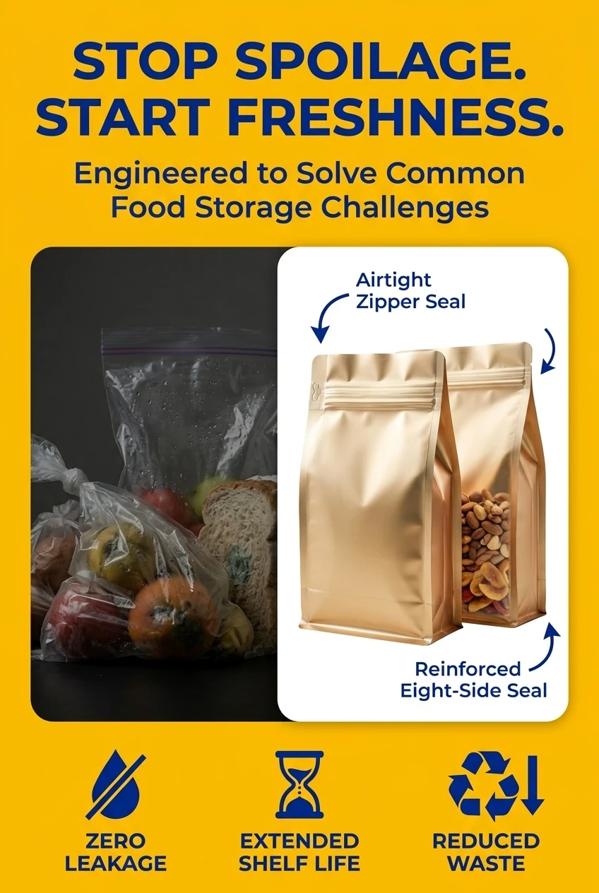 Reliable zip lock bags that solve common packaging issues. Our 8-side seal pe plastic bag prevents leakage and oxidation comp