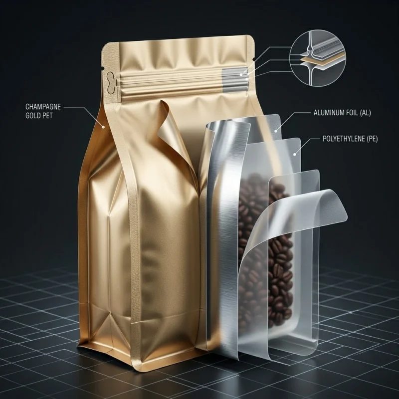 Soft flat bottom zip lock bags material roll showing PET BOPP layer flexibility and durability