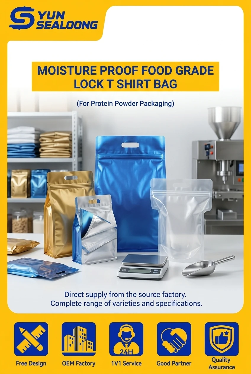 Flat Bottom Aluminum Foil Packaging Bags Heavy Duty Protein Powder Packaging Pouch With Die Cut Handle Wholesale