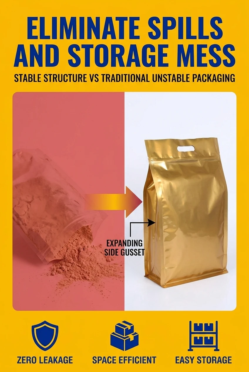 Stop using unstable packaging and start using our zip top reclosable plastic bag. The flat bottom side gusset structure preve