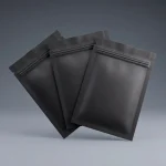 Matte Black BOPP Zipper Bags showing prismatic rainbow effect on transparent soft BOPP base