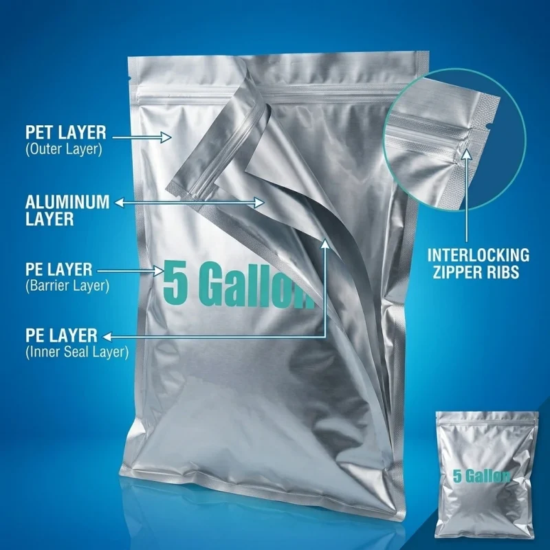 Industrial packaging of heavy duty mylar zip lock bags with custom width options for printing houses