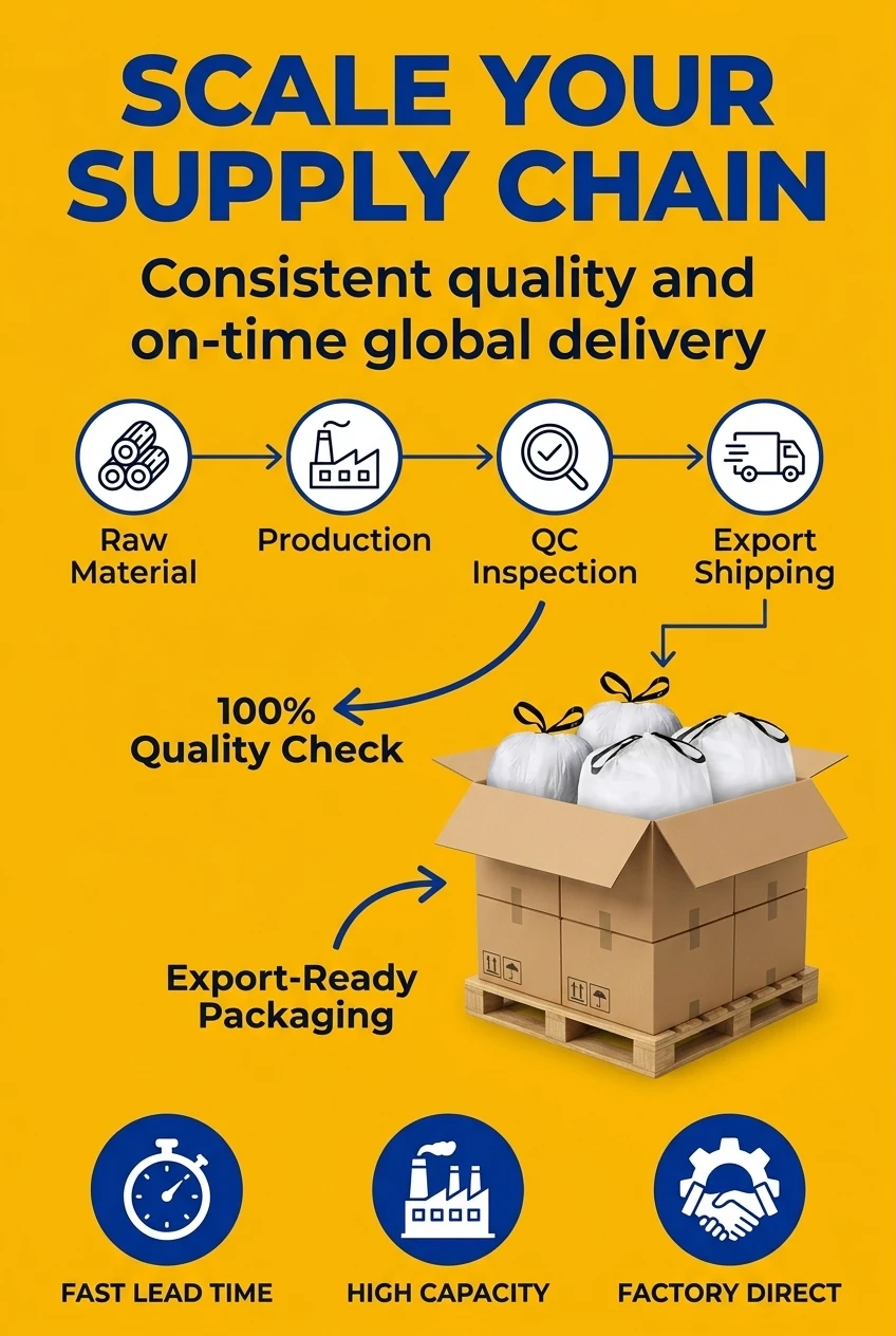 Reliable supply of pe plastic bag products with global shipping capacity. From raw material sourcing to final export, our hdp