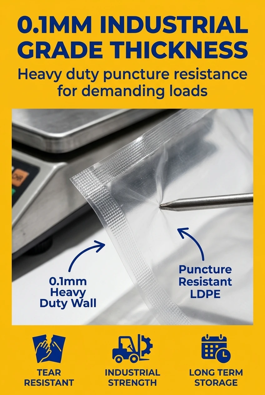 Durable ldpe plastic bag with 0.1mm heavy duty thickness. Our clear plastic bag provides superior puncture resistance for hea