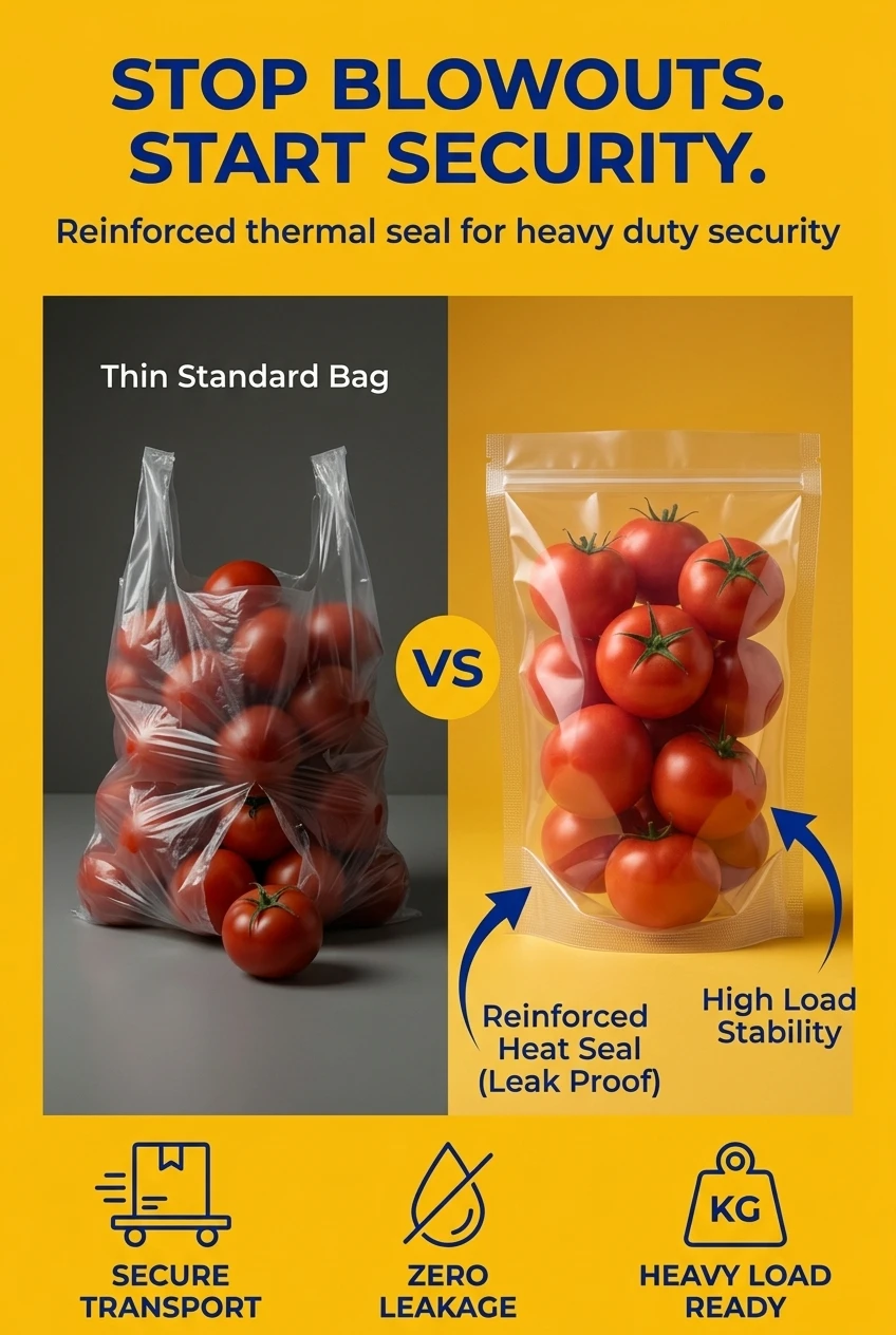 Reliable pe plastic bag with reinforced heat seal bottom. Stop packaging failures with our heavy duty packaging plastic bags.