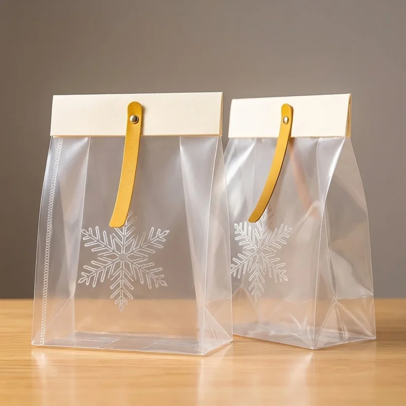 Close-up of clear pvc packaging bag surface with vertical holographic grating pattern