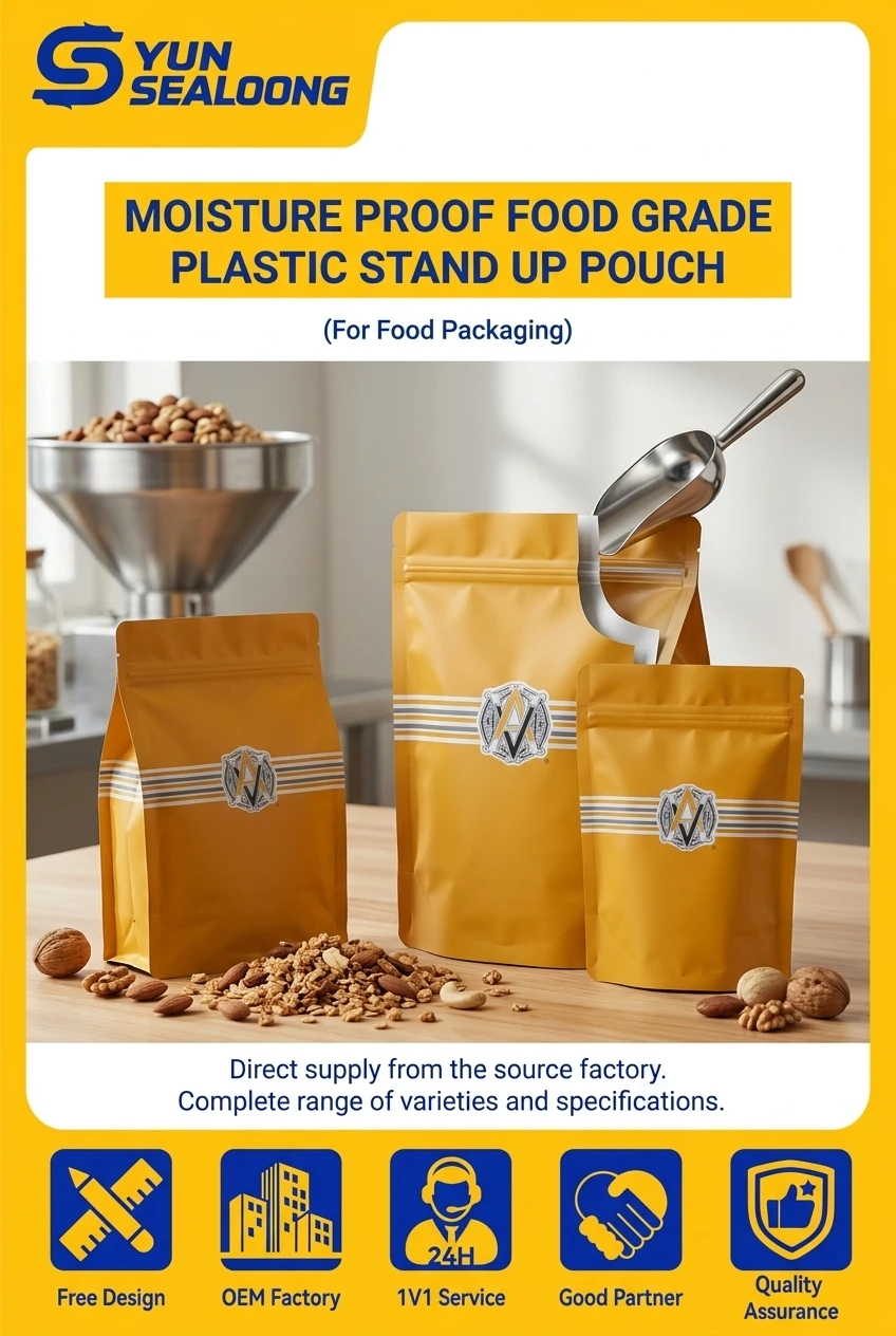 Moisture Proof Food Grade 0.1mm Matte PE Plastic Stand up Pouch with Zipper and Rounded Corners for Food Packaging