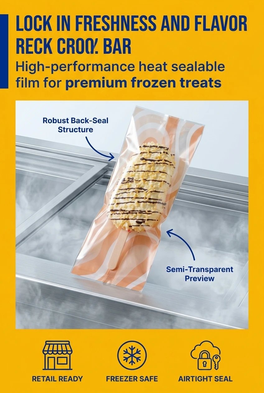 Heat Sealable BOPP Film detail view showing vertical rainbow stripe pattern and transparency