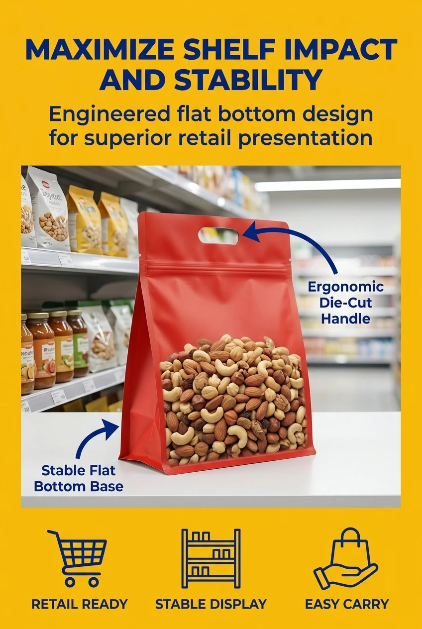 food zipper stand up pouch detail view showing vertical rainbow stripe pattern and transparency