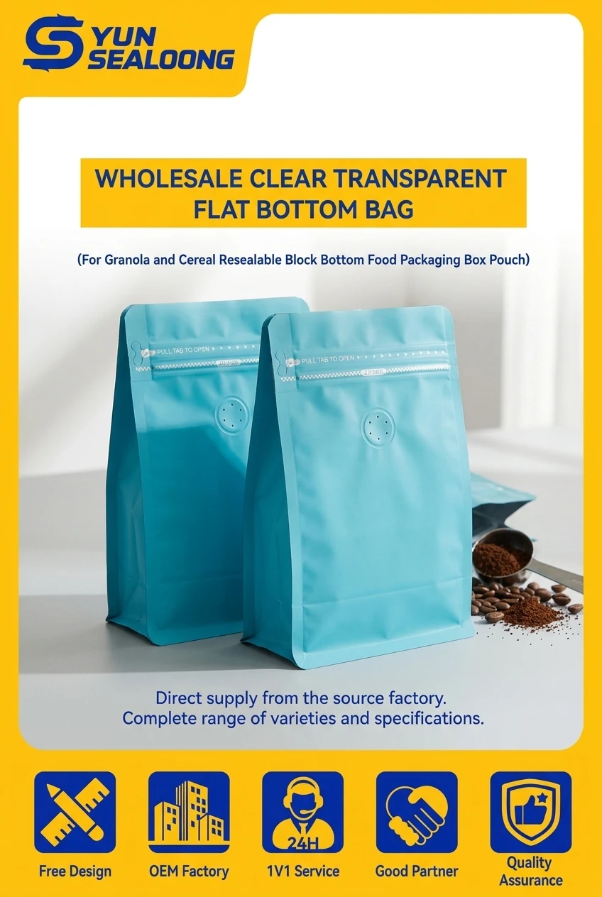 Food Grade PA/AL/CPP Flat Bottom Zip Lock Bag for Food with One-way Degassing Valve for Coffee Bean Packaging