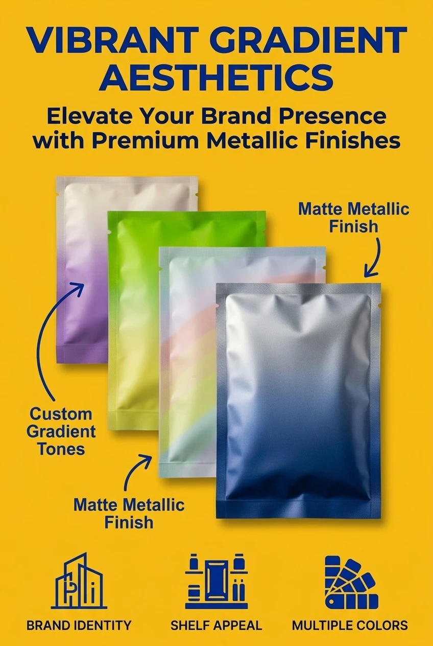 Wholesale Custom Printed Plastic Bags Three Side Seal Flat Aluminum Foil Bag Moisture Proof Rainbow Matte Laminated Pouch