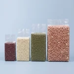 Close-up of vacuum packaging bag surface with vertical holographic grating pattern