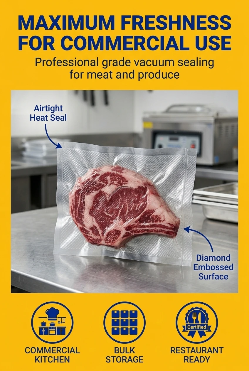 Food Grade Transparent Embossed PE Plastic Vacuum Packaging Bag with Heat Seal for Meat and Vegetable Storage