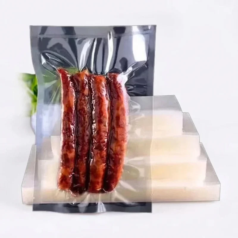 embossed vacuum sealer bags showing prismatic rainbow effect on transparent soft BOPP base