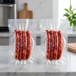 Close-up of embossed vacuum sealer bags surface with vertical holographic grating pattern
