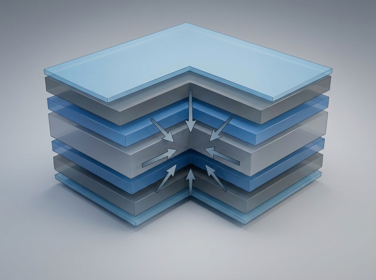 3D technical schematic of a 7-layer co-extrusion structure for multi-directional puncture resistance.