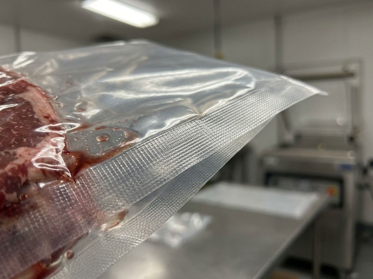 Close-up of a high-integrity fused vacuum seal preventing leakage at the bag seams.