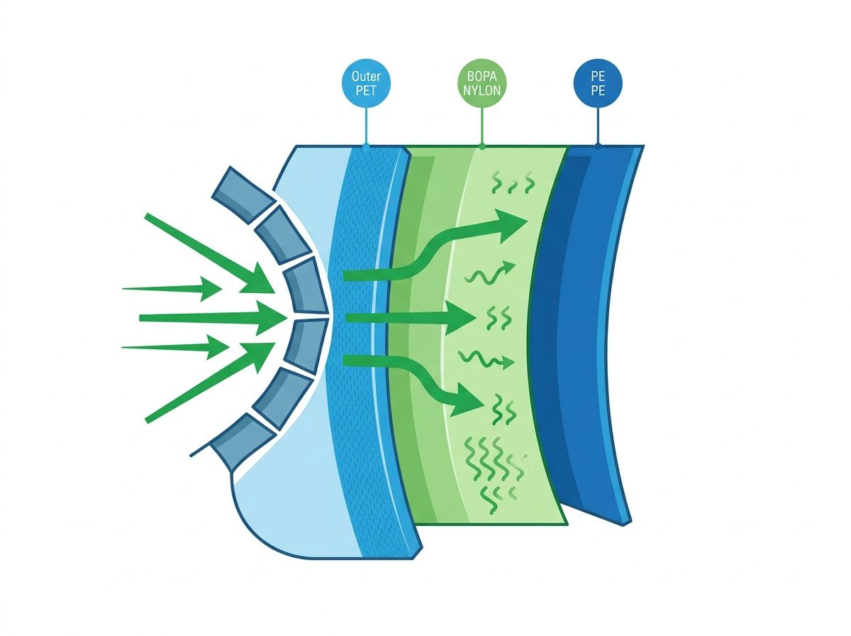 Infographic of puncture resistant film layers PET BOPA PE