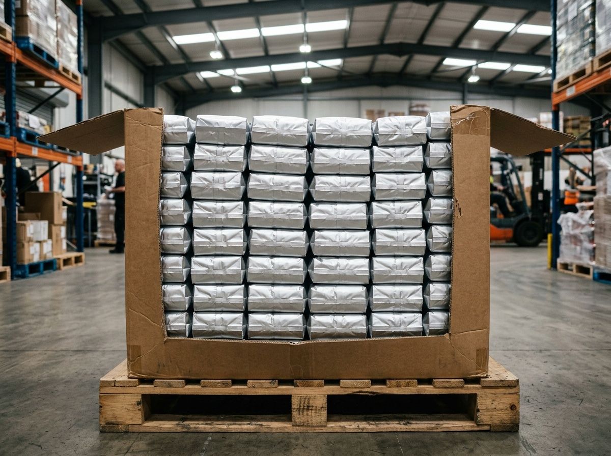 Side-gusseted pressurized bakery bags demonstrating structural stability and efficient space utilization in logistics.