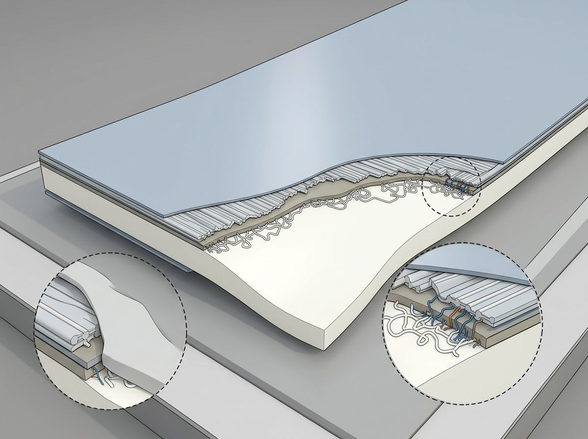 3D cutaway showing the structural relationship between rigid PET outer layer and flexible PE inner seal.