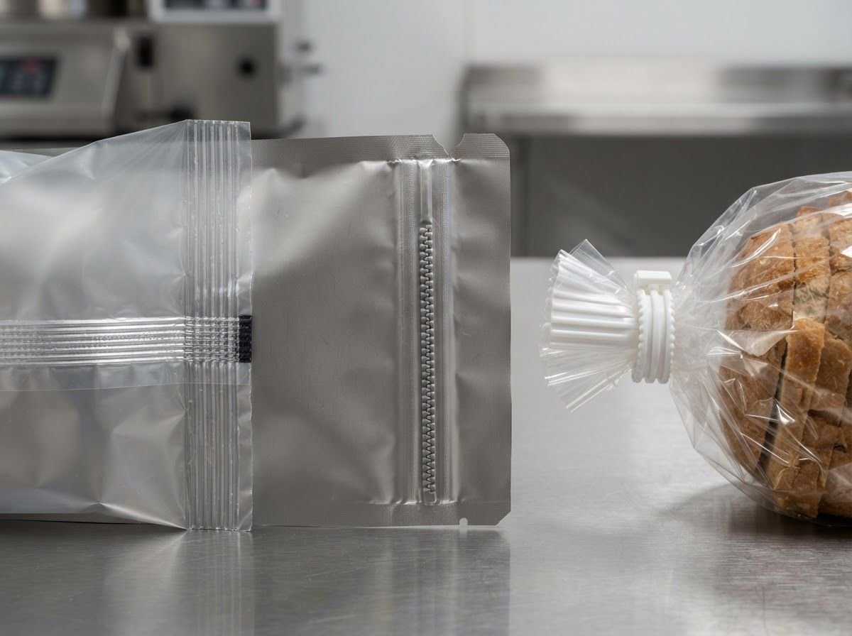 Engineering comparison of hermetic heat seals, resealable zipper profiles, and mechanical clip closures for bread bags.